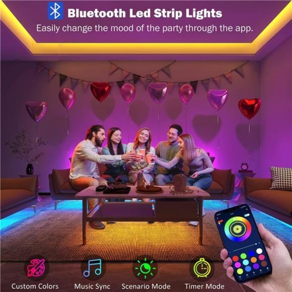 Led Lights for Bedroom 100 ft (2 Rolls of 50ft) Music Sync Color Changing RGB - Picture 6 of 6